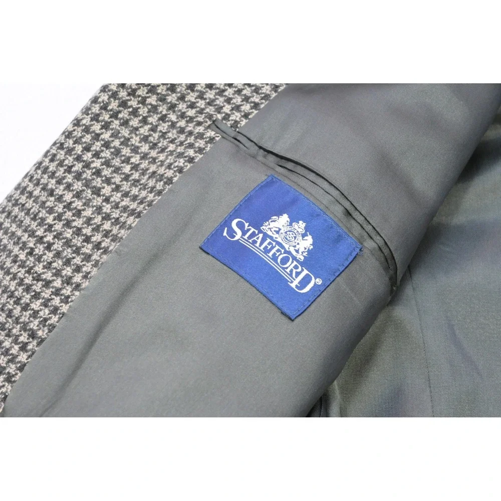 VTG Stafford Houndstooth Blazer Mens 48R‎ Elbow Patches 3-Button Excellent